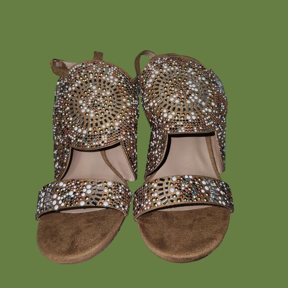 New Size 8 Venus Embellished Block Heels Beaded Ankle Strap Boho Sandals - Picture 2 of 8